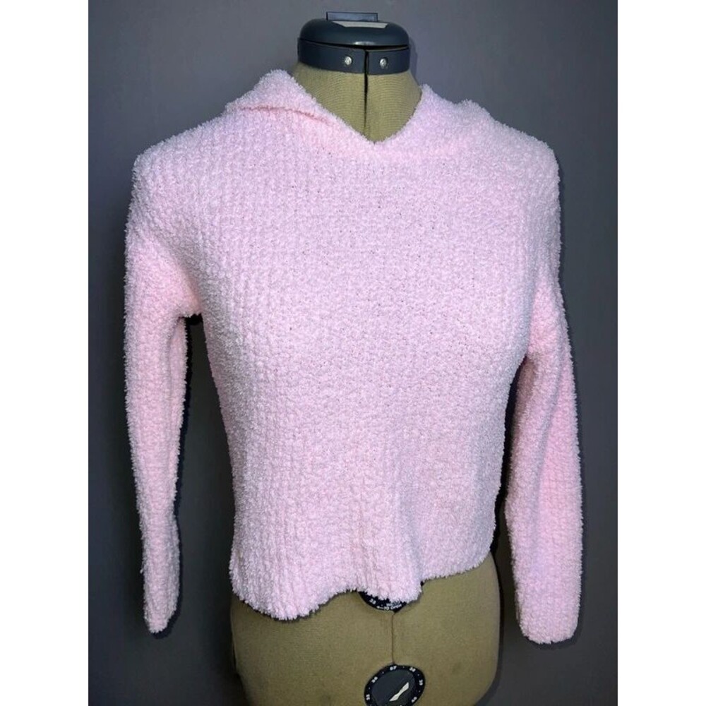 Mini Society Women’s M Rose Pink Soft Fuzzy Cropped Hoodie Sweater